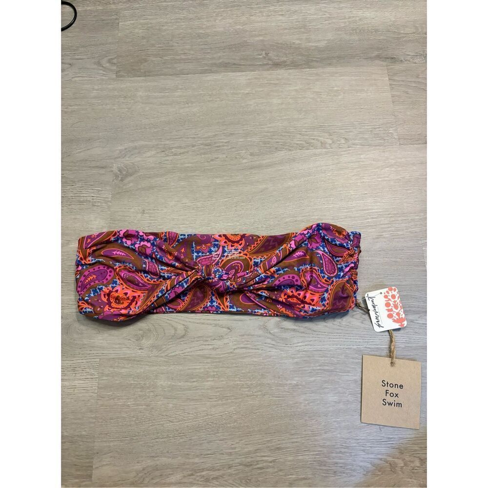 Stone Fox Swim Purple Print Bijou Bikini Bandeau Top BNWT Size XL